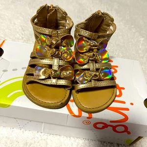 Jumping Beans Bow toddler girl gladiator sandals, Rose Gold, size 6